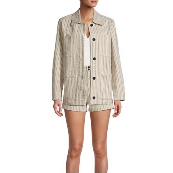 Rebecca Taylor Beige Stripe Denim Stretch Cotton Jacket Blazer Size XS - Picture 10 of 16